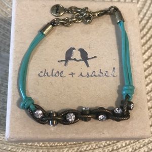 Jewelry - Turquoise Leather and Crystal Chain Bracelet Jewelry - Turquoise Leather and Crystal Chain Bracelet